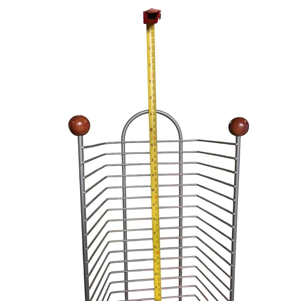 Vintage Metal Wire DVD Media Tower Rack Holds 45 Games Silver Wood Ball 38